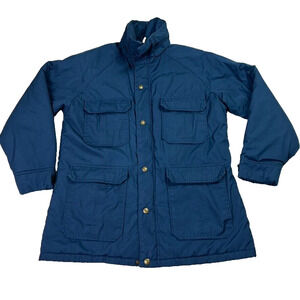 Woolrich Jacket Women Medium Blue Full Zip Pockets Chore Barn Coat Nylon 80s VTG